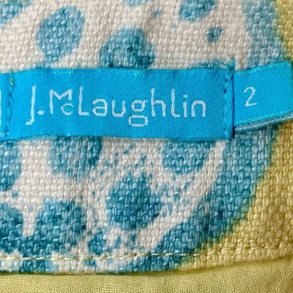 J McLaughlin Linen Jacobean Floral Sleeveless Dress in Yellow/Blue Women’s 2 - Picture 5 of 7